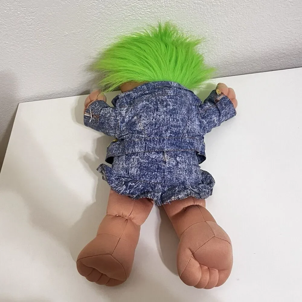 Vintage Ace Novelty Treasure Troll Tot Green Heart Wishstone Large Doll 14